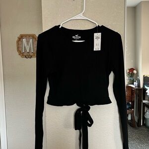 HOLLISTER | Black Ribbed‎ Tie Back Long Sleeve Shirt Women’s Large NWT